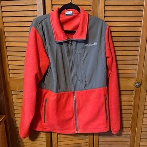 Columbia Two-Tone Red-Orange and Gray Fleece Jacket